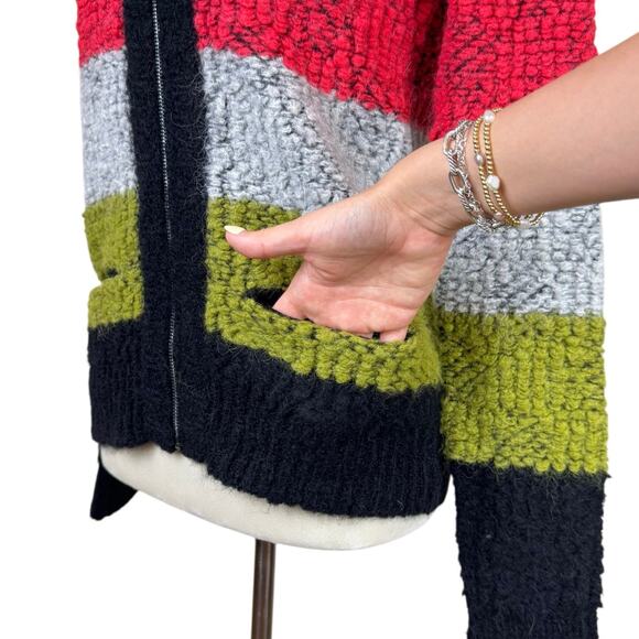 A.L.C. Alpaca Wool Blend Multi Color Stripe Boucle Knit Zipper Cardigan Sweater - Picture 10 of 16